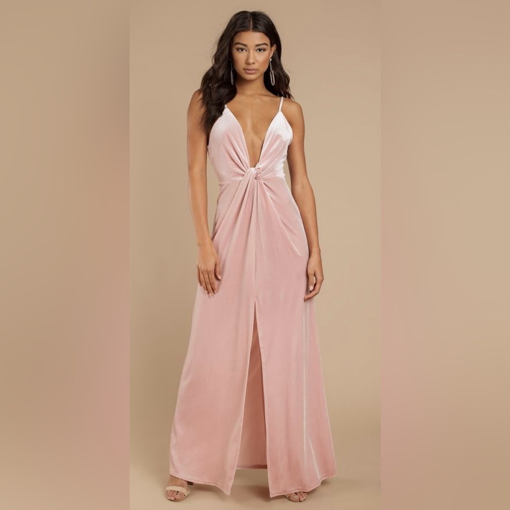 TOBI rose velvet twist front deep plunge maxi dress S NWT